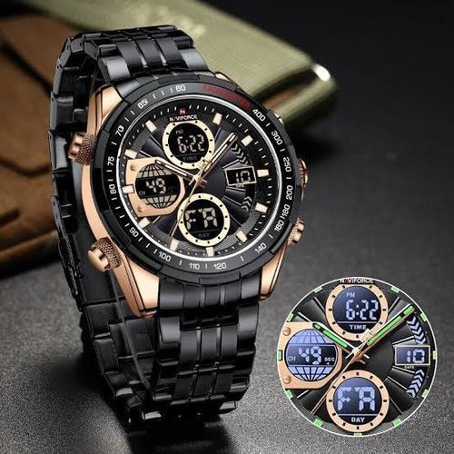 Luxury Waterproof Digital And Analog Watch - Black