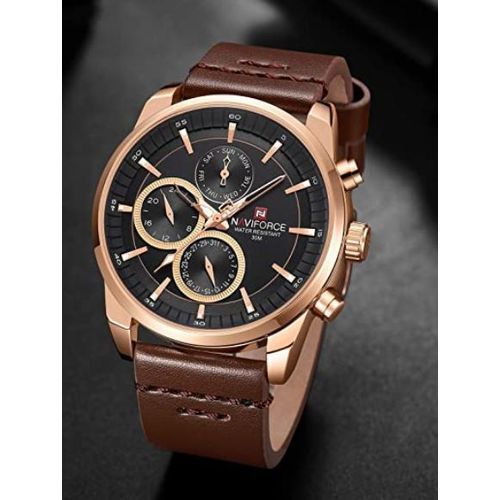 NF9148 - Men's Designer Leather Strap Watch - Brown