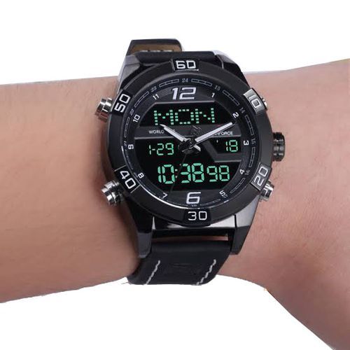 Naviforce Luxury Leather Strapped Sports Watch - Black