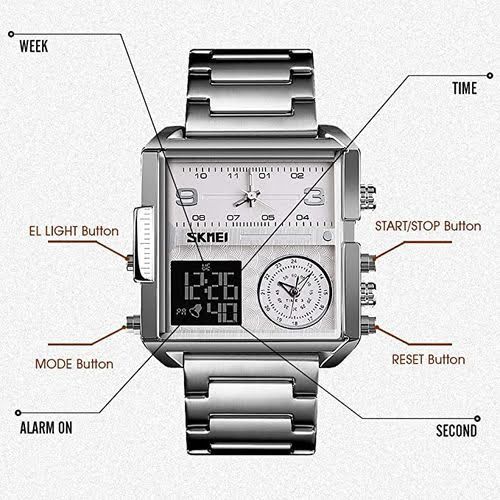 Skmei Digital And Analog Stainless Strapped Chronograph Watch - Silver