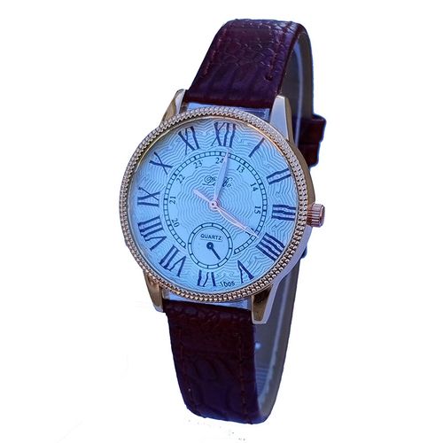 Liba Ladies Analog Leather Quartz Watch - Maroon