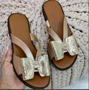 New Flat Patchwork Bow Ladies Sandals