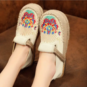 New Cloth Ethnic Style Embroidered Round Head Lazy Slip-on Casual Shoes