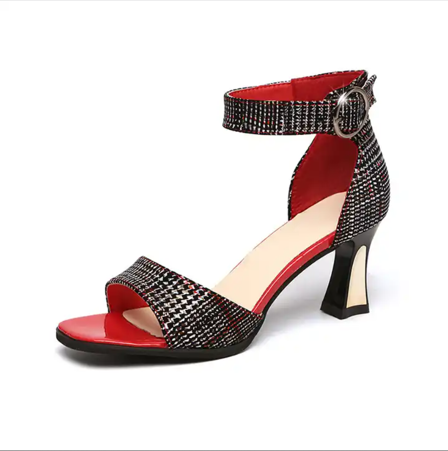 Women Buckle Thick-Heeled Red Bottom Heels Pumps