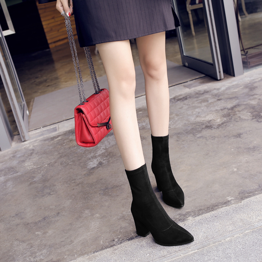 Women Suede Thick-Heeled Martin Boots