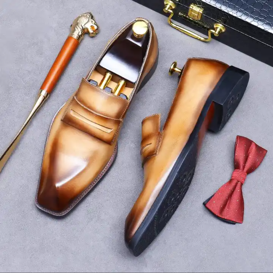 Italian Men Shoes Exquisite Slip-on Leather Loafers Oxford Dress Shoes