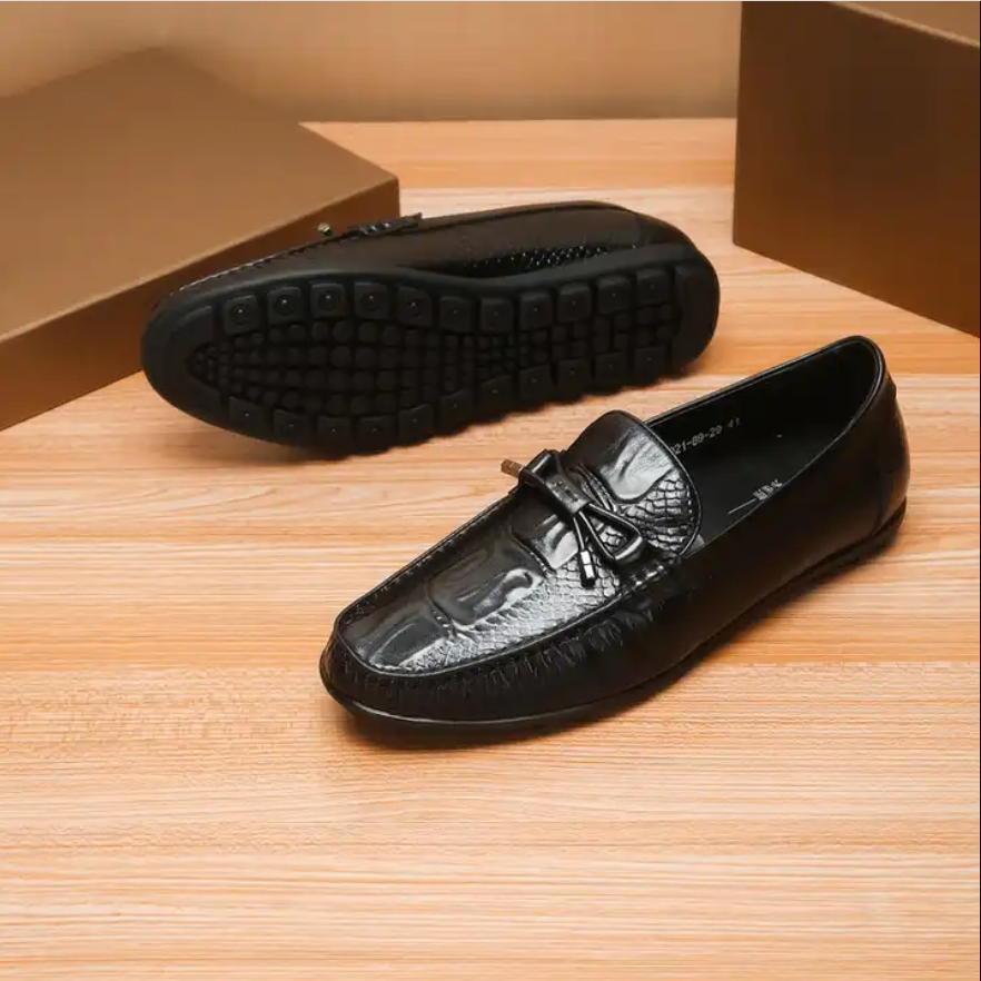 Genuine Leather Embossed Crocodile Pattern Men Loafer Shoes