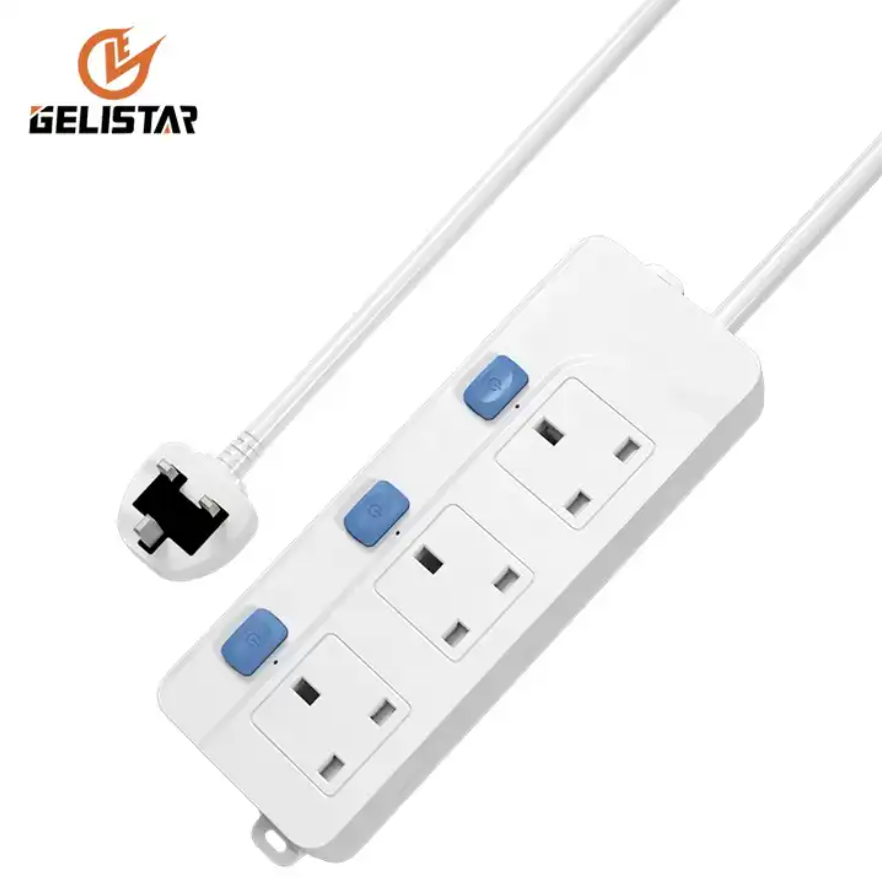 UK standard power socket 3way+3switch UK fused plug surge protector extension socket