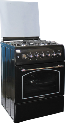 T6031ERF-B R U S T I C S E R I E S Electric Oven, Black colour easy clean enamel Body,Pool System,Chicken Roteserrie,Turbo fan,Glass top cover,Timer,Auto gas Ignition 60*60