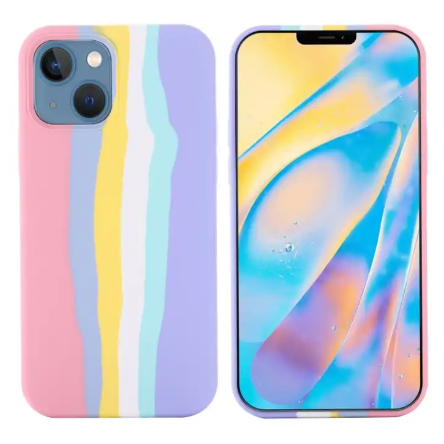 Shockproof Phone Case For iPhone 15 Rainbow Liquid Silicone Phone Case