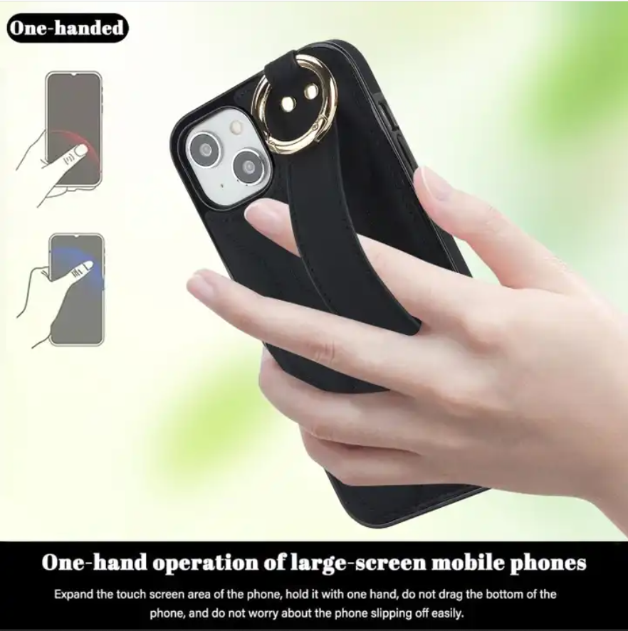 Phone Case with Wristband For iPhone 14 Plus Non-slip Full Coverage Ring Back Cover For iPhone 15 14 plus 13 Pro Max Mini