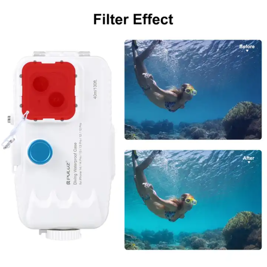 PULUZ 40m Waterproof Diving Case for iPhone 14 / 13 /12 / Pro with One-way Valve Photo Video Taking Underwater Housing Cover