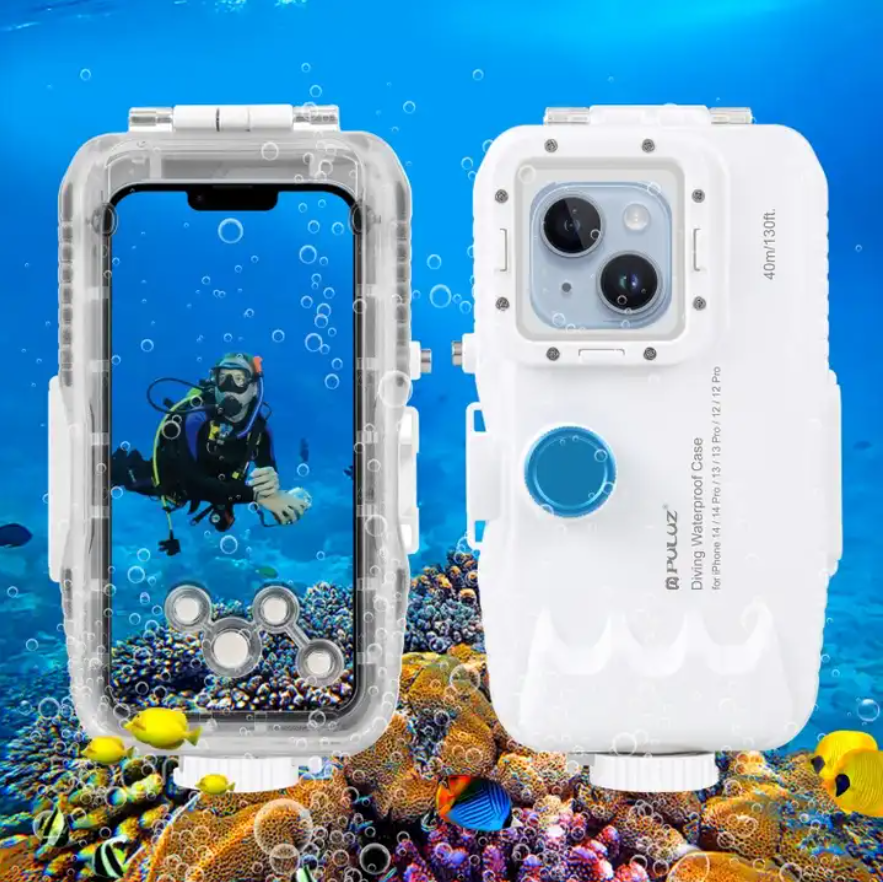 PULUZ 40m Waterproof Diving Case for iPhone 14 / 13 /12 / Pro with One-way Valve Photo Video Taking Underwater Housing Cover