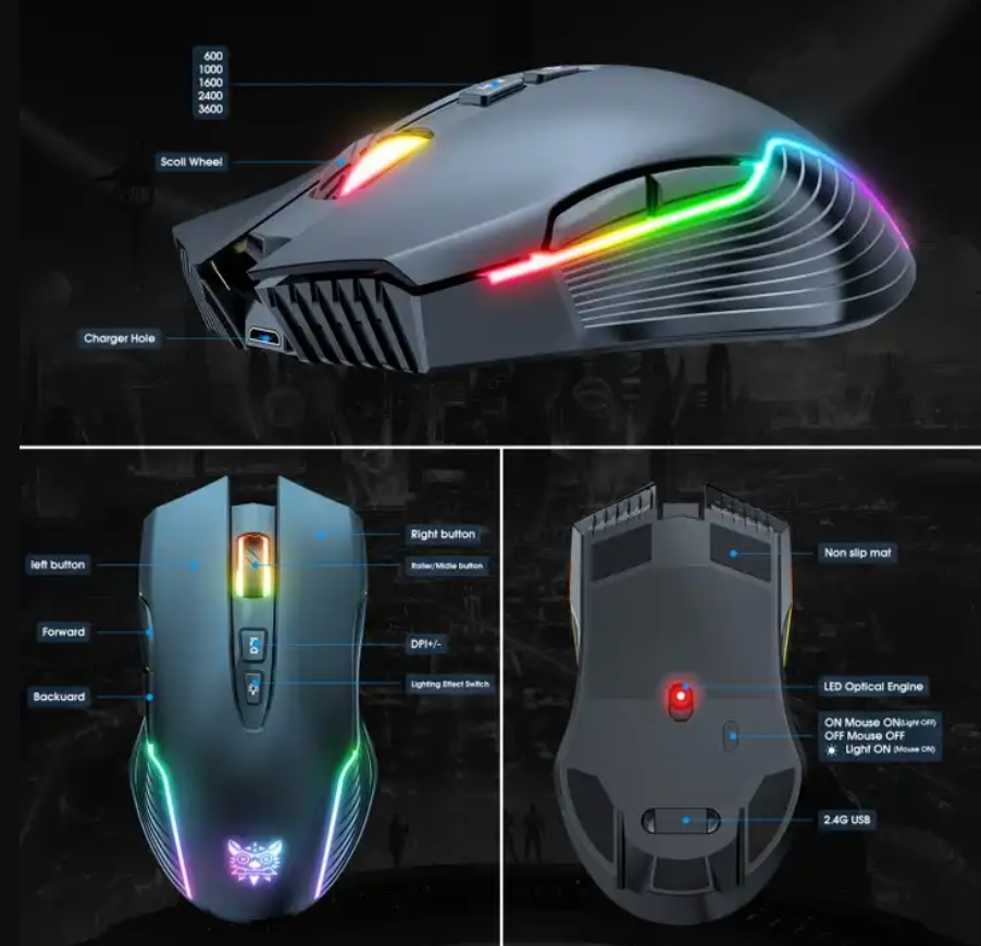 ONIKUMA CW905 2.4G RGB Lighting Wireless Mouse Optical Computer Mouse For Laptop PC Wireless Gaming Mouse