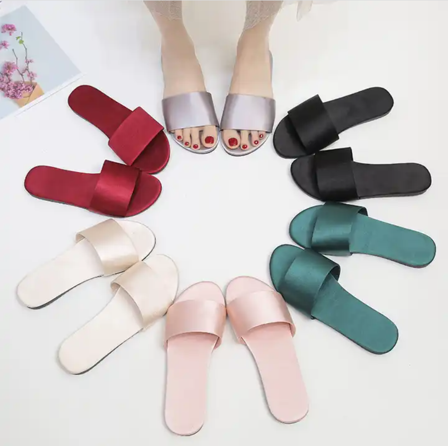 Women New Style Silk Satin Home Slippers