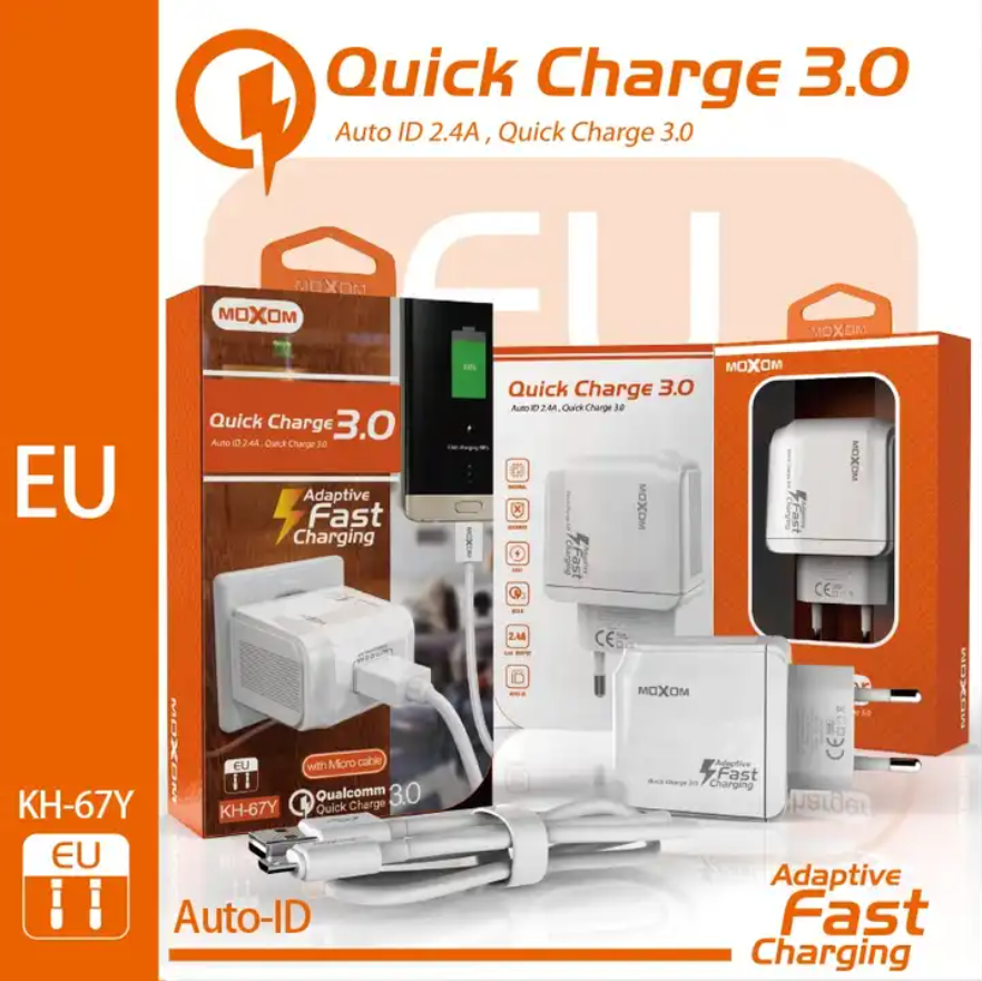 One USB Home Charger MOXOM Original Fast USB Charger With Cable QC Quick Charger 3.0