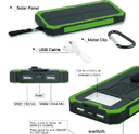 Solar Mobile Power Bank 12000mah Dual USB LED Light External Battery Pack Backup Charger