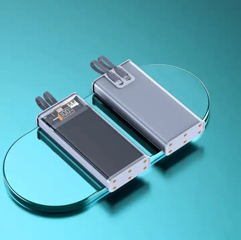 Transparent Quick Charge PD Power Bank 10000mAh 22.5W Fast Charger Power Bank With Cables