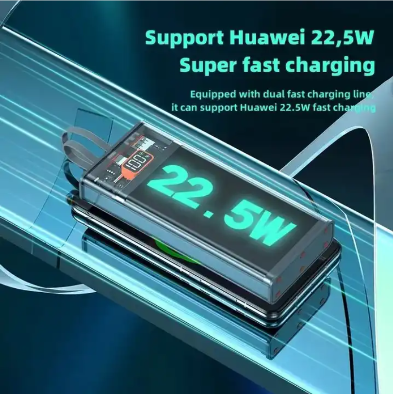 Transparent Quick Charge PD Power Bank 10000mAh 22.5W Fast Charger Power Bank With Cables