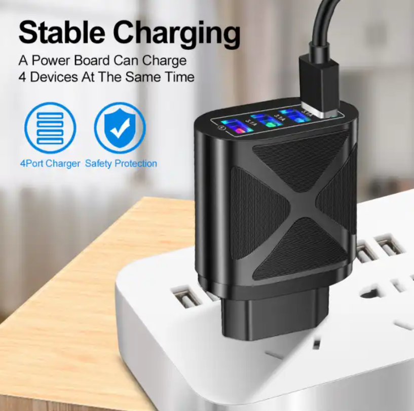 4 port USB charger 3.1A ,fast charging QC3.0 fast Power Adapter, with LED display for Samsung S9 Travel Adapter Phone Charger