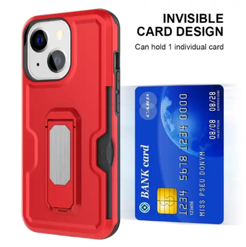 Card Slot Holster Phone Case Metal Bracket , Back Covers 2 in1 PC TPU mobile phone shell for iPhone 11 12 13