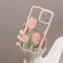 Big Wave Pink Tulip Transparent Soft Shockproof Silicone Phone Case for iPhone13 12 11 Pro max