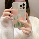 Big Wave Pink Tulip Transparent Soft Shockproof Silicone Phone Case for iPhone13 12 11 Pro max