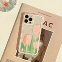 Big Wave Pink Tulip Transparent Soft Shockproof Silicone Phone Case for iPhone13 12 11 Pro max