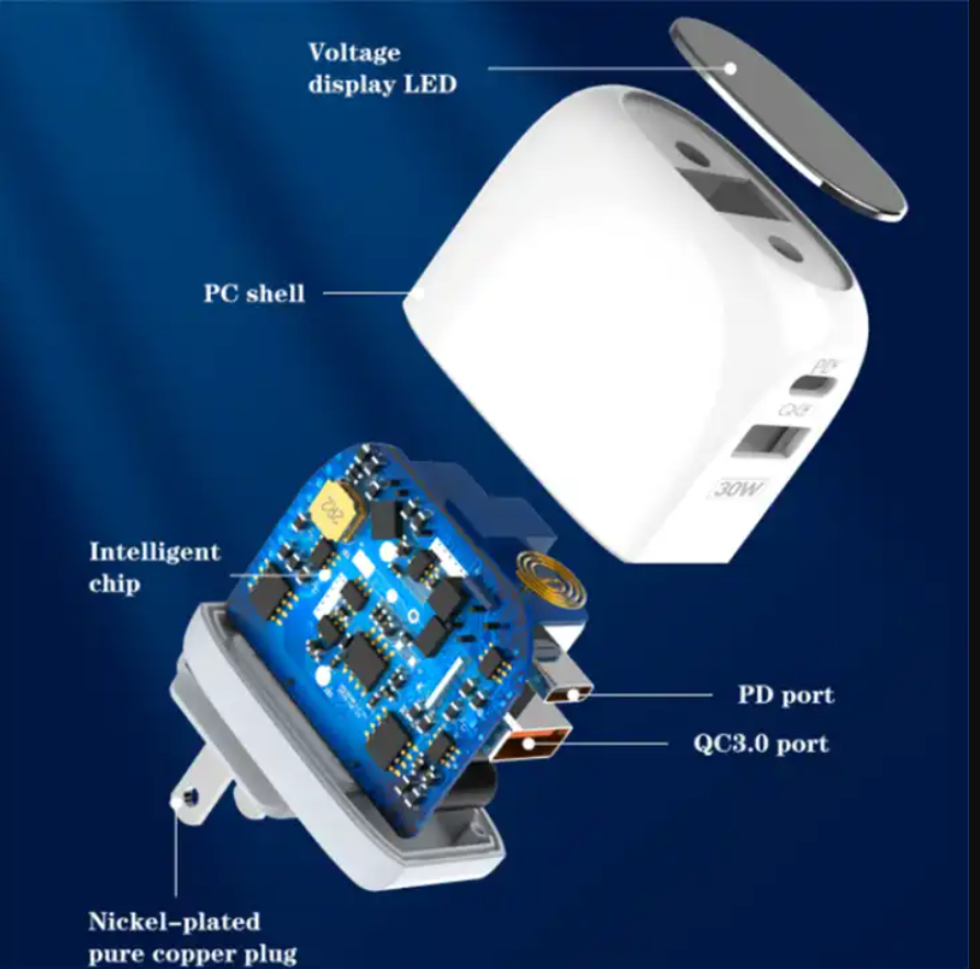 LDNIO Super Fast Charger A2522C 30W Charger with US/UK/EU plug for New Phone 13 Charger