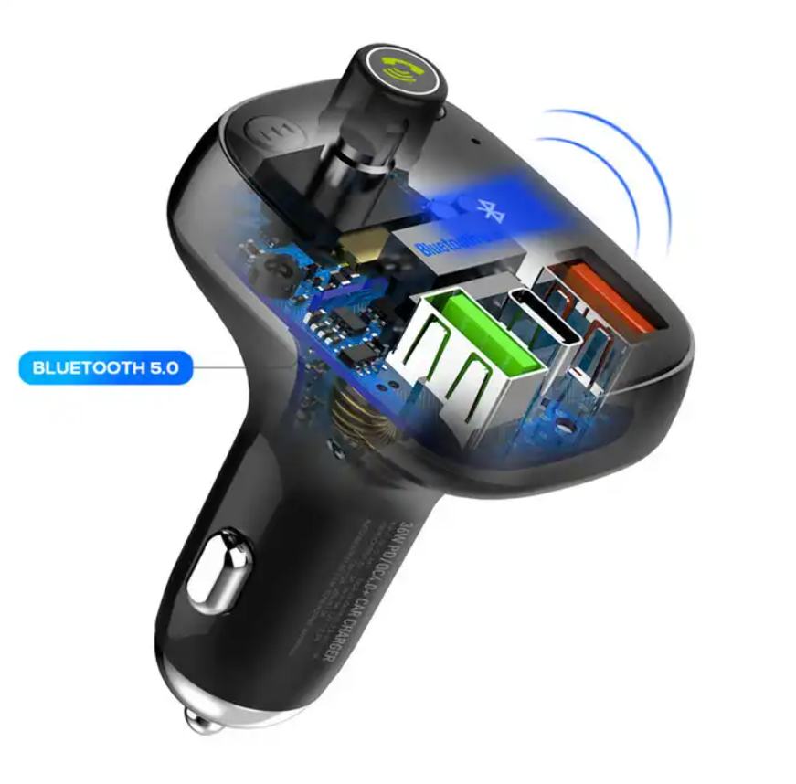 FM Transmitter Car 5.0 Wireless Radio Adapter Universal Car Charger with QC3.0 Quick Charging