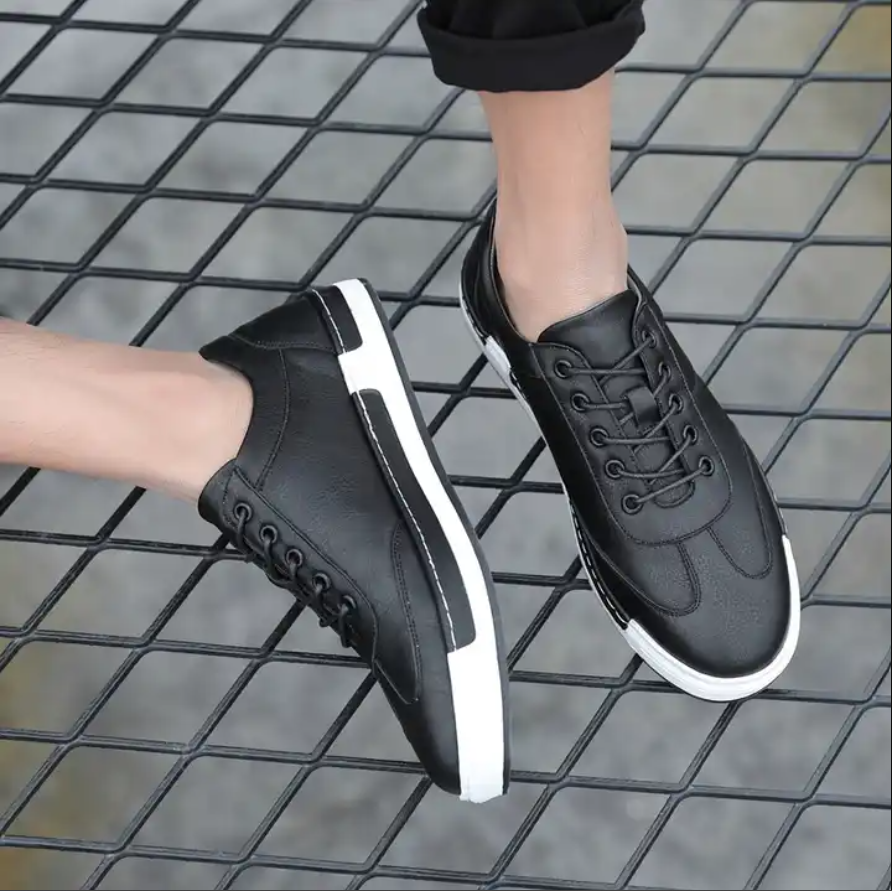 Men Casual Lace-up Pu Leather Flat Sneakers