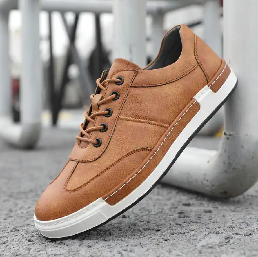 Men Casual Lace-up Pu Leather Flat Sneakers