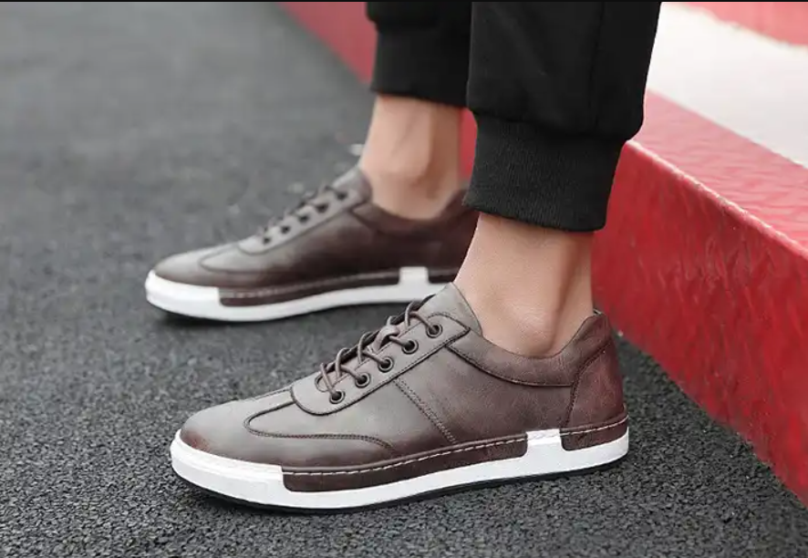 Men Casual Lace-up Pu Leather Flat Sneakers