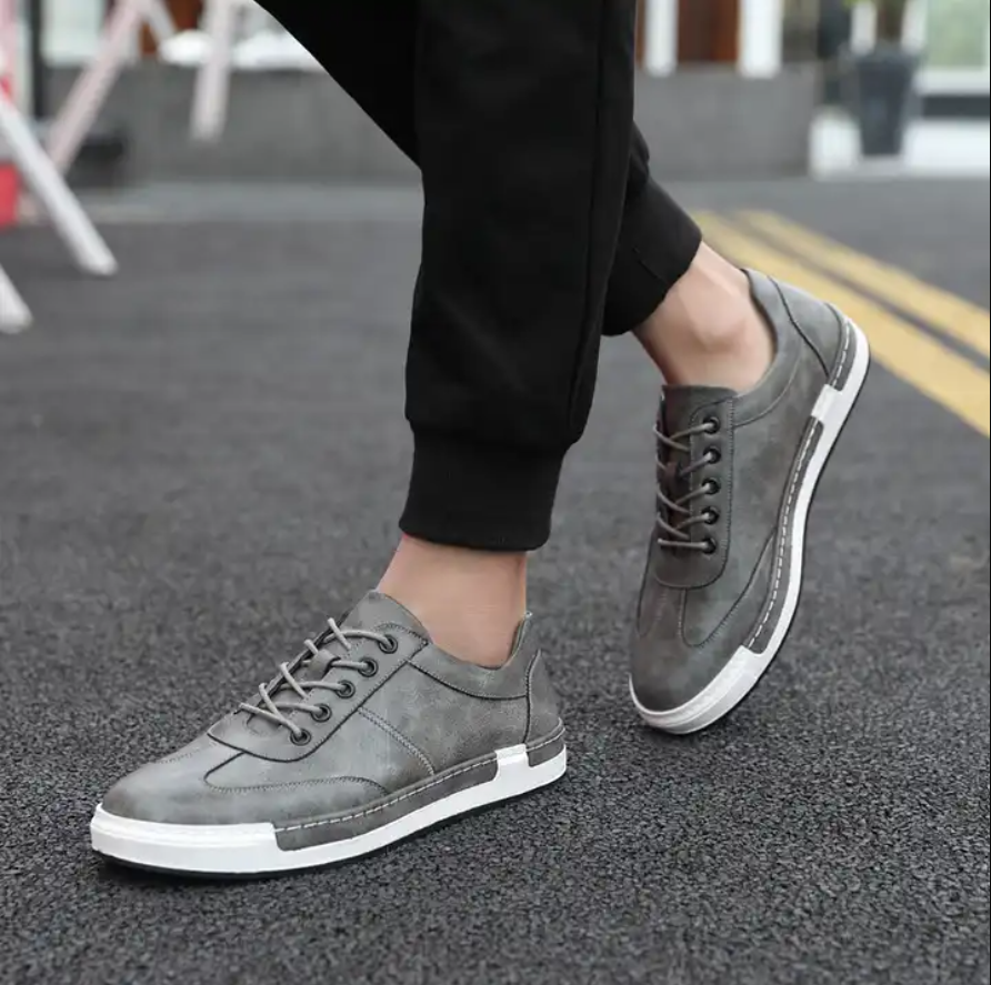 Men Casual Lace-up Pu Leather Flat Sneakers