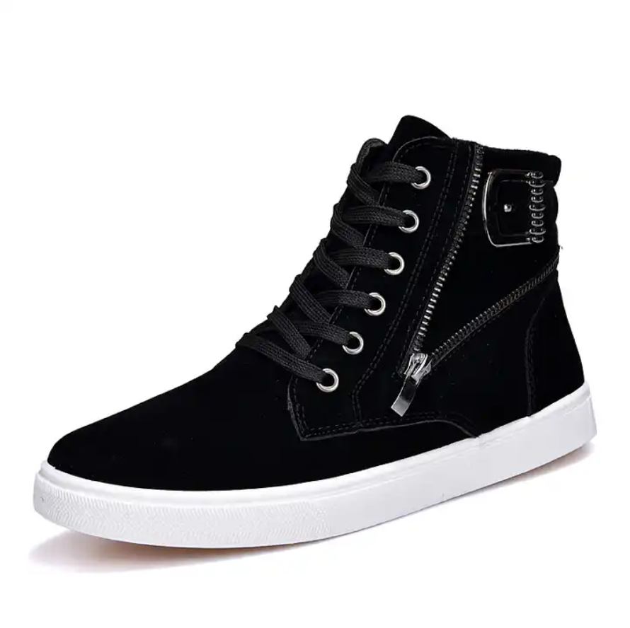 Men Classic Zipper And Buckle High Top Shoes