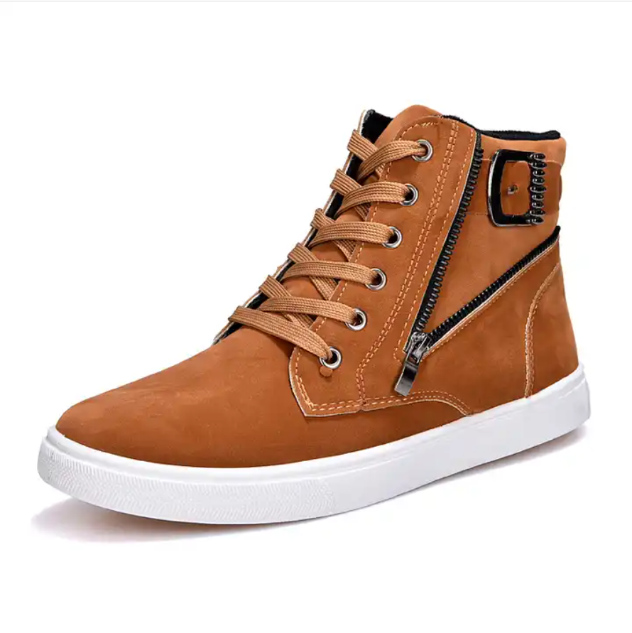 Men Classic Zipper And Buckle High Top Shoes