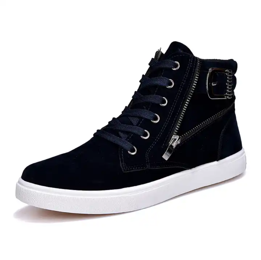 Men Classic Zipper And Buckle High Top Shoes