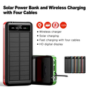 Capacity Solar Power Bank Wireless Charger With 4 Cables Charger For Outdoor Camping