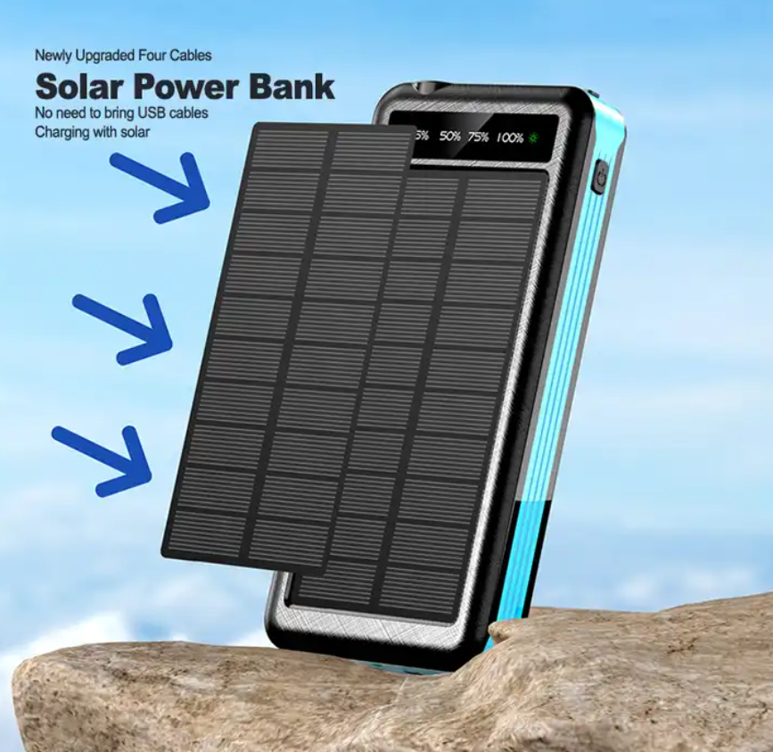 Capacity Solar Power Bank Wireless Charger With 4 Cables Charger For Outdoor Camping