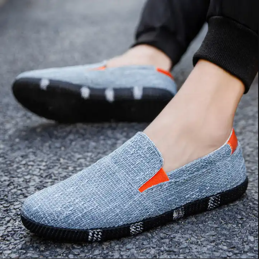 Men Linen Slip Flats Loafers Casual Shoes