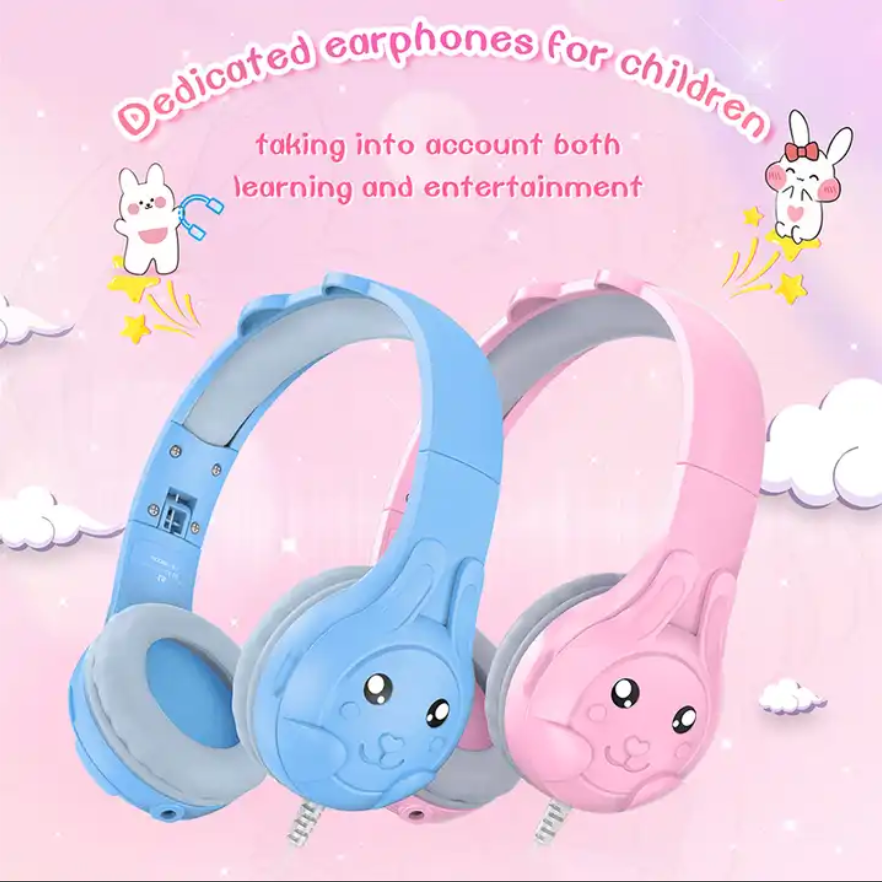 Museeq High Quality Children's Professional 85Db Limited Earphone Online Study 3.5mm Kids Headphones Cute Pink Wired Headset