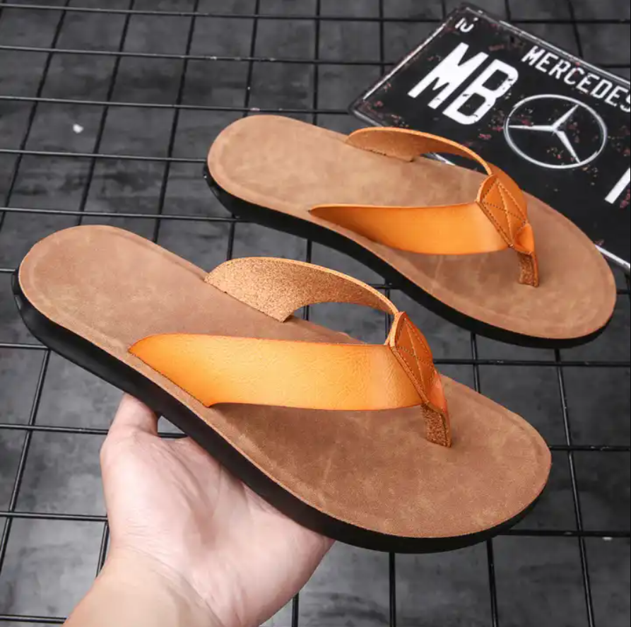 Men Sandals Leather Flip-flops Outdoor  Slippers