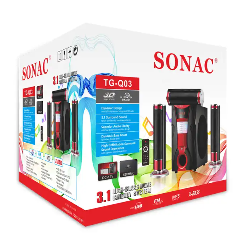 SONAC TG-Q03 ,  New 3.1 home Theatre System Bass combo Speaker DJ box Sound Speaker