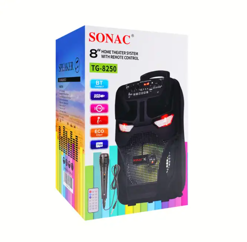 SONAC TG-8250 speaker trolley 8.5 12 inch portable party dj wireless trolley speaker