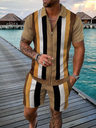 Patchwork Short Sleeve Polo Shirt Shorts Male Slim Fit Suit