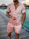 Patchwork Short Sleeve Polo Shirt Shorts Male Slim Fit Suit