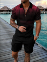 Patchwork Short Sleeve Polo Shirt Shorts Male Slim Fit Suit