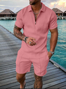 Patchwork Short Sleeve Polo Shirt Shorts Male Slim Fit Suit