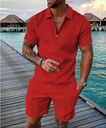 Patchwork Short Sleeve Polo Shirt Shorts Male Slim Fit Suit