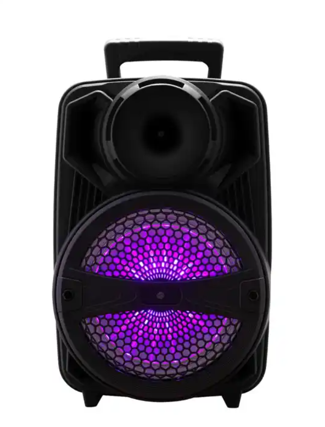 Portable Wireless Party Speaker: Shimmering LED Lights, 8" Driver + Tweeter, Karaoke Microphone, Carrying Handle, Remote